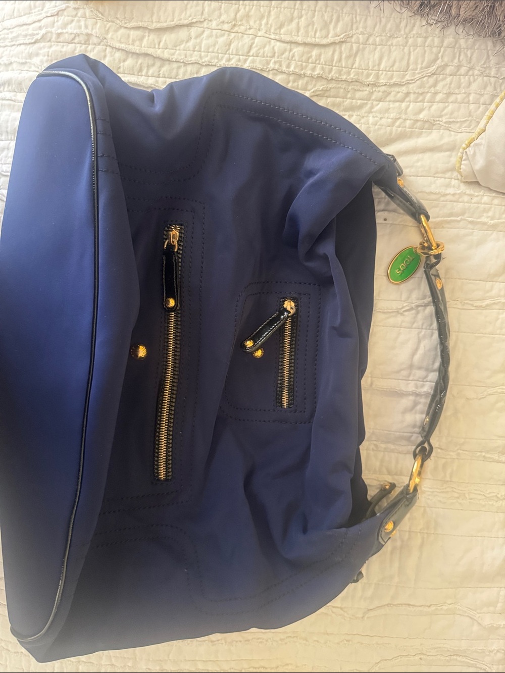 Tod’s Pashmy Navy Gold-Zip Women's Hobo Shoulder Bag